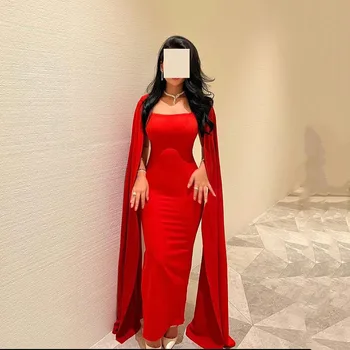 Msikoods Красное Атласное Вечернее платье Русалки с Шалью, Платья для выпускного вечера в Саудовской Аравии, платье для свадебной вечеринки Для женщин, vestido de noche