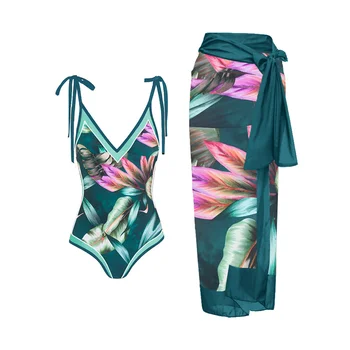 Цельный купальник на шнуровке с ботаническим цветным блоком и принтом 2023, модная праздничная пляжная одежда, дизайнерский купальный костюм с крышкой