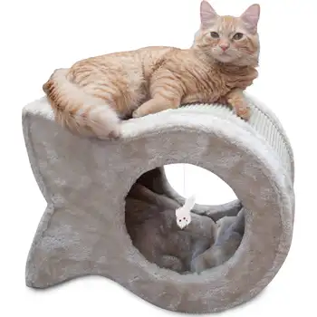 Когтеточка для кошек Majestic Pet | Kitty Cave, Искусственный мех и сизаль, бежевый