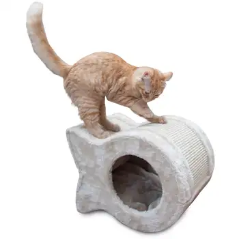 Когтеточка для кошек Majestic Pet | Kitty Cave, Искусственный мех и сизаль, бежевый 1