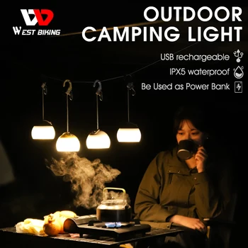 WEST BIKING Кемпинговая палатка Легкие Подвесные кемпинговые фонари Портативный USB Перезаряжаемый светодиодный походный светильник для чрезвычайных ситуаций на открытом воздухе