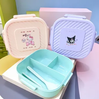 Sanrio Мультфильм Kuromi Hello Kitty Cinnamoroll Пластиковая Коробка Для Бенто Микроволновая Печь Детский Студенческий Обед Свежие Школьные Принадлежности