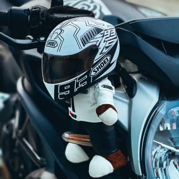 Маленький мотоциклетный шлем с медвежонком, кожаные плюшевые игрушки, Полный шлем, аксессуары для мотоциклов, украшение, Медвежий хвост, Коробка, орнамент