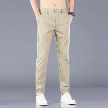 Корейские модные Мужские однотонные прямые брюки, Уличная одежда, Деловая мужская одежда, Летние Тонкие Быстросохнущие Повседневные брюки Большого Размера