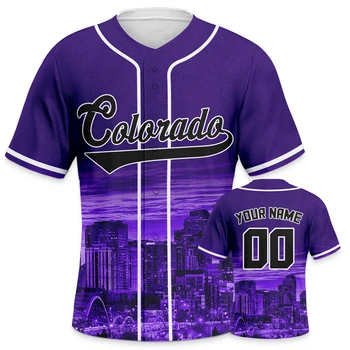 Фиолетовые бейсбольные майки на заказ, персонализированные футболки с видом на ночной город, Сублимационные заготовки для мужчин, Дизайн футболок, спортивная одежда