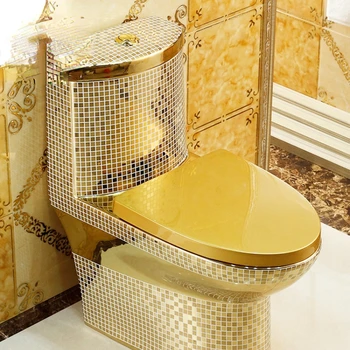 Европейский золотой унитаз, креативная мозаичная ванная комната с беззвучным звуком, Дубайский туалетный сифон, золотой туалет, биологический туалетный столик
