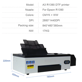 Принтеры A3 DTF Для Epson R1390 DTF Комплект для Переоборудования принтера с сушильной Машиной для Футболки Печатная Машина A3 DTF Теплопередающий принтер 1