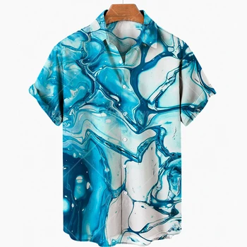 Гавайская мужская рубашка с масляной росписью, модная рубашка горячего тиснения с короткими рукавами, свободная мужская рубашка с короткими рукавами Harajuku beach 2023