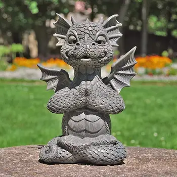 Статуя дракона из смолы Дзен Йога Дракон Украшение домашнего сада Дракон Будда Художественные скульптуры для наружного крыльца заднего двора