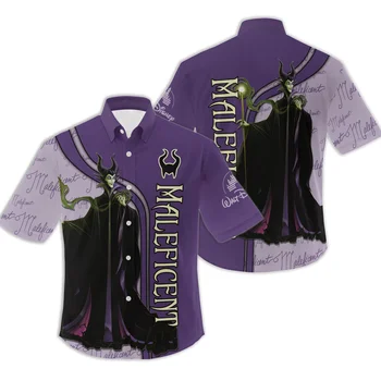Гавайские рубашки Villian Maleficent, Мужская Гавайская рубашка Disney с коротким рукавом, Повседневная пляжная винтажная рубашка с коротким рукавом и пуговицами