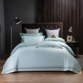 Простой однотонный хлопковый комплект из четырех предметов, высококачественная односпальная двуспальная кровать в гостиничном стиле, простой хлопковый комплект