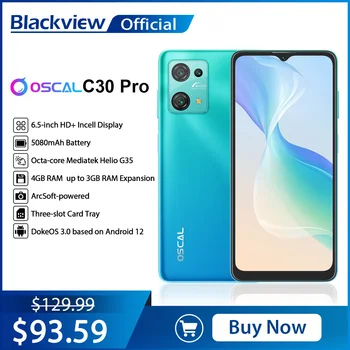 Blackview Oscal C30 Pro Android 12 Смартфон 7 ГБ + 64 ГБ 6,5-Дюймовые Мобильные Телефоны с аккумулятором 5080 мАч, Двойные телефоны 4G, мобильный телефон