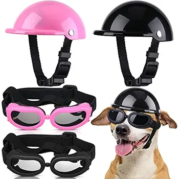 Комплект Шлема и защитных очков для домашних собак ATUBAN, Мотоциклетный шлем Paded для домашних животных и солнцезащитные очки для собак, Защитная шапочка для домашних животных и очаровательные защитные очки для домашних животных