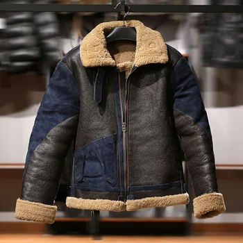 Зимняя мужская японская ретро-одежда do old в складку из овчины B3 с отворотом из конской кожи в стиле пэчворк