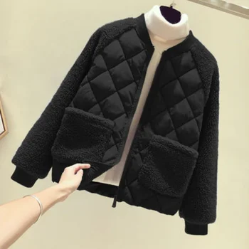 Пальто для женщин 2023, осенне-зимние куртки из искусственной шерсти ягненка для женщин, пальто на молнии со стоячим воротником