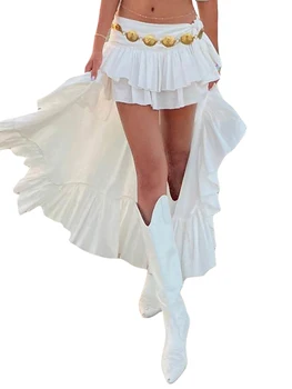 wsevypo E-Girl 90-х Эстетичные Белые Асимметричные Юбки Женские Многослойные Мини-Юбки с рюшами на подоле, мини-Юбки в стиле Гранж, Уличная одежда, Низ