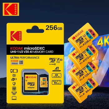 10шт Kodak 256 ГБ Micro SD Карта 128 ГБ Карта памяти 128 ГБ Microsd cartao de memoria 256 ГБ Высокоскоростная флэш-карта TF + SD-адаптер 5