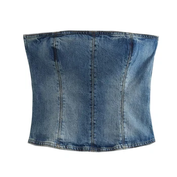 Elmsk Женский корсет в американском стиле Ретро с высокой талией, сшитый из джинсовой ткани, Топ