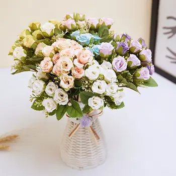 10 Букетов Шелковых роз 28 см, Искусственные цветы, Мини-розы, Свадебные букеты 