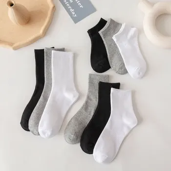 Однотонные носки Черного, Белого, серого цвета, Женские Весенне-летние дышащие спортивные носки средней длины 0