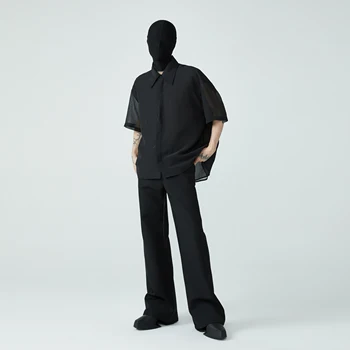 Дизайнерская двухслойная сетчатая рубашка с коротким рукавом, мужская летняя новая Свободная высококачественная рубашка поло, особая рубашка с индивидуальностью