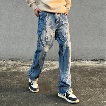 Оригинальные брюки с нашивками в американском стиле, стиль high street vibe, ретро хип-хоп, прямая трубка, свободные универсальные джинсы, мужская мода