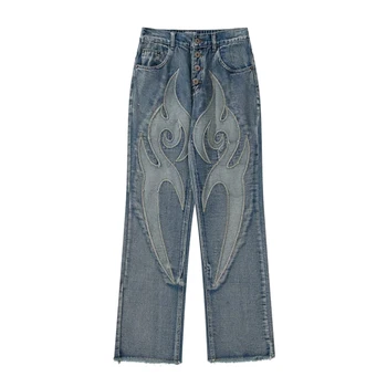 Оригинальные брюки с нашивками в американском стиле, стиль high street vibe, ретро хип-хоп, прямая трубка, свободные универсальные джинсы, мужская мода 4