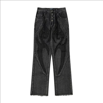 Оригинальные брюки с нашивками в американском стиле, стиль high street vibe, ретро хип-хоп, прямая трубка, свободные универсальные джинсы, мужская мода 5