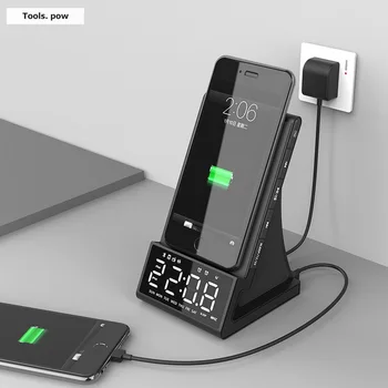 Беспроводной Зарядный Будильник с FM-радио, Bluetooth-Динамик с USB-портом для зарядного устройства, Поддержка TF-карты для спальни/Детских Электрических часов