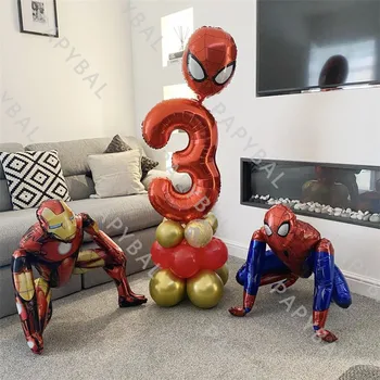 1 Комплект Марвел Человек-паук Железный Человек Набор воздушных шаров из фольги 32 дюйма С номером дня рождения Воздушные шары для декора Вечеринки по случаю Дня рождения Детские подарки