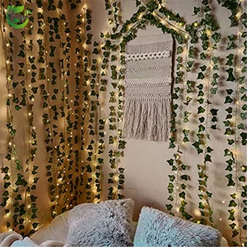 5ШТ Шелковые листья длиной 2 м, Искусственные лианы, зеленые листья плюща, светодиодные гирлянды для домашней свадьбы, Подвесная Гирлянда, искусственный цветок