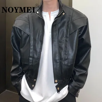 NOYMEI, новая модная мужская куртка из искусственной кожи с воротником-стойкой, короткое Пальто с накладкой на плечо, Свободный однотонный корейский Tide WA1271