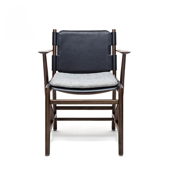 Скандинавский домашний минималистичный обеденный стул офис продаж гостиничный ресторан стул с высокой спинкой из твердой кожи и цельного дерева дизайнерский стул