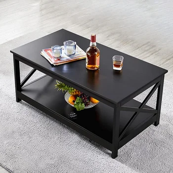 Журнальный столик, мебель для гостиной, стол с полкой для хранения, черный