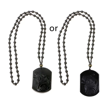 Модное ожерелье с тотемом Волка, ожерелье с Обсидиановым волком для головы, ожерелье с амулетом, ожерелье для пар на каждый день