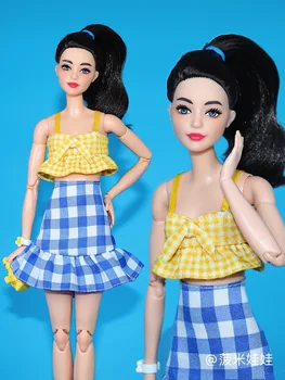 Желтый топ в сетку + синяя юбка/одежда для куклы Барби 1/6 BJD Xinyi FR ST/одежда для куклы 30 см