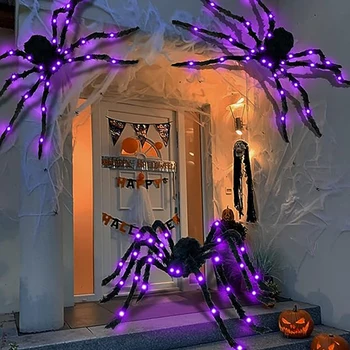 Украшения в виде пауков на Хэллоуин, 4,1 фута, Загораются Гигантские Большие пауки, Реалистичные Подвесные для Наружного декора на Хэллоуин, Дворовый Дом для вечеринок