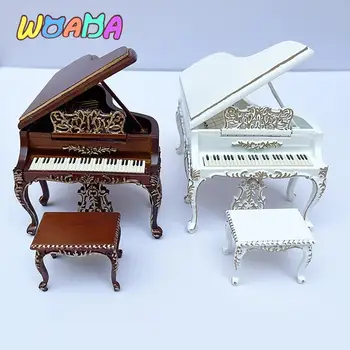 1 комплект мебели для кукольного домика, роскошный бутик, резное пианино в европейском стиле с табуреткой для фортепиано