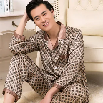 1 Мужская одежда для отдыха, пижама, мужской костюм, пижамный костюм, брюки с длинными рукавами, мужская пижама из тонкого шелка льда 5