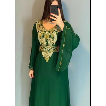 Зеленая африканская одежда, Марокко, Вечернее платье Фараса, расшитое бисером, Абайя, Женская Длинная рубашка из Дубая, Европейские и американские модные тенденции