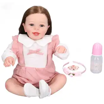  Куклы для новорожденных в подарок Кукла-пустышка Силиконовое тело с открытыми глазами и каштановыми волосами для игр
