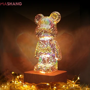 Креативный 3D Стеклянный Фейерверк с Мишкой, Атмосферный светильник, Милый Маленький Мишка, Красочный светодиодный ночник для декора стола в спальне, Подарок для детей 2023