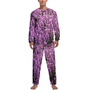 Красивая Пастельная Лавандовая пижама, Весна, 2 предмета, Фиолетовый Цветок Мира, Романтические Пижамные комплекты с длинными рукавами, Эстетичный дизайн, домашний костюм