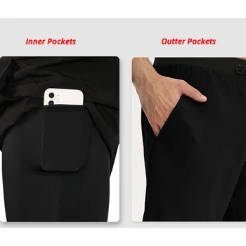 Мужские Шорты для бега с индивидуальным ЛОГОТИПОМ 2 в 1 на удлиненной подкладке, спортивные Колготки с внутренним карманом, Штаны для занятий фитнесом, Короткие брюки с завязками 3