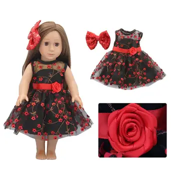 18-дюймовая кукольная одежда, одежда для девочек, Платье с лентой для волос, Аксессуары для одежды, черный