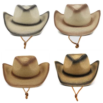 Женская Мужская Ретро-джазовая шляпа с широкими полями, модная шляпа для бассейна, Винтажная ковбойская шляпа в западном Стиле, универсальная Летняя Пляжная соломенная шляпа 