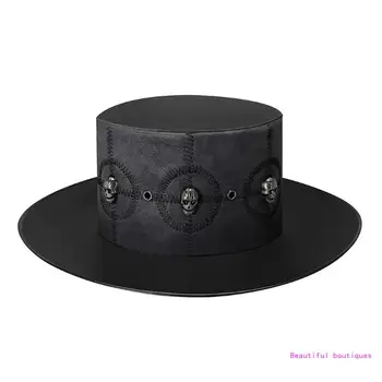 Цилиндр в стиле стимпанк, Аксессуар для костюма на Хэллоуин, черная шляпа из искусственной кожи, прямая поставка