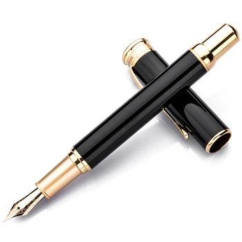Деловая перьевая ручка Hero Classic из черного и золотого фарфора 