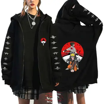 Бренд Tide Naruto Свитер с принтом на молнии NARUTO для мужчин и женщин, повседневный Свободный топ с капюшоном, куртка-кардиган