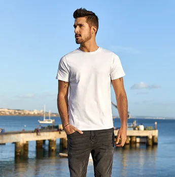W4734-Мужская футболка с короткими рукавами, летняя мужская приталенная мужская белая футболка с круглым вырезом, однотонная рубашка с низом 2